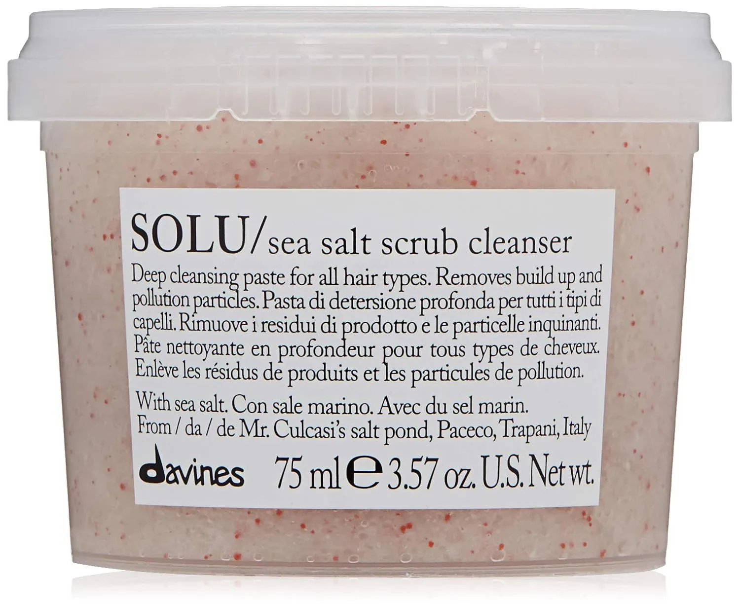 Davines SOLU Sea Salt Scrub Cleanser, мягко удаляет остатки и загрязнения с кожи головы для нормальных и уложенных волос - легкие, мягкие волосы дольше остаются чистыми, дорожный размер, 75 мл 106 мл (1 шт.)