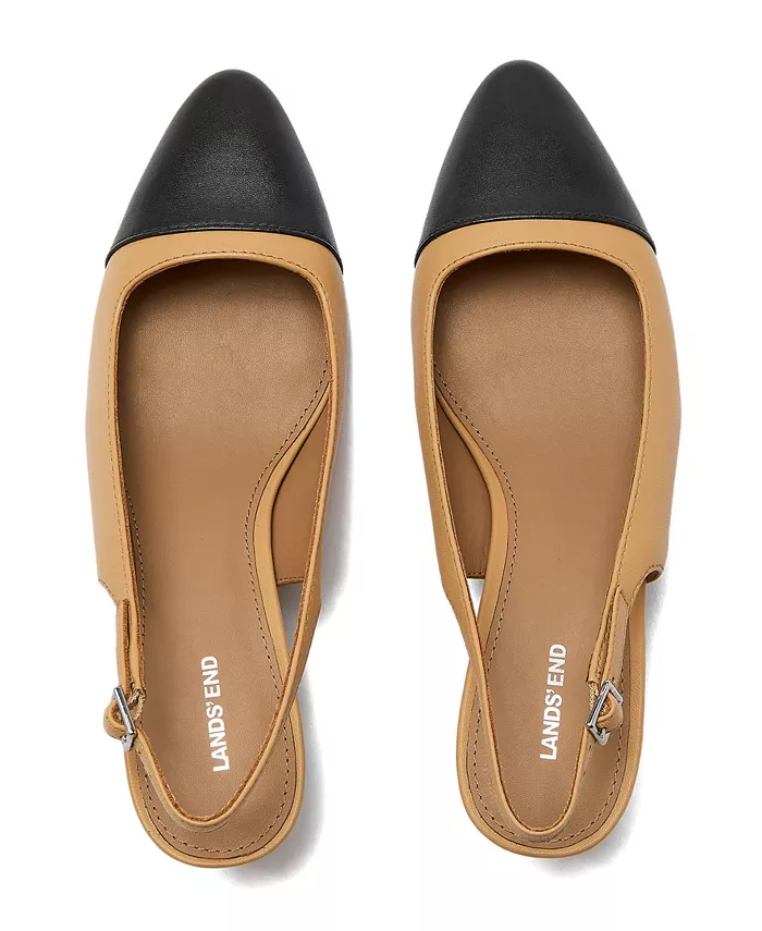 Женские кожаные туфли-лодочки на каблуке kitten heel с мыском cap toe Lands' End, мультиколор — фото 2