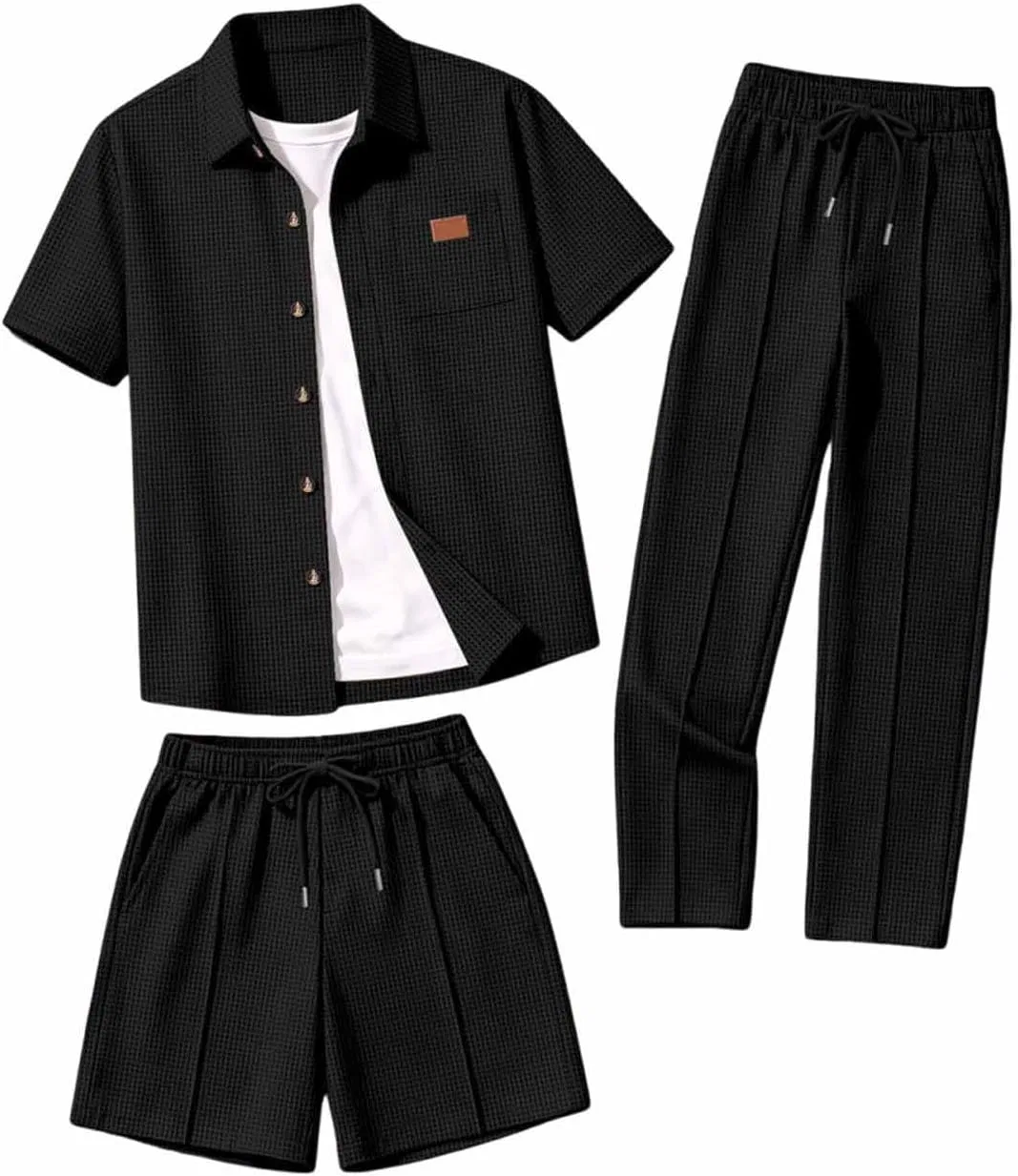 Мужской спортивный костюм из 3 предметов, футболка, шорты и брюки, Black