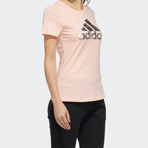 Футболка с большим логотипом бренда, однотонные, с коротким рукавом, розовые Adidas, розовый — фото 4