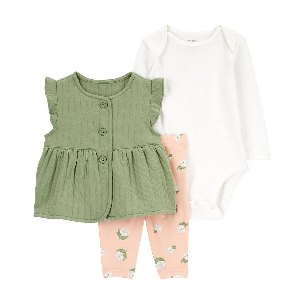 

Комплект из 3 жилеток двойной вязки для девочки Carter's из 3 предметов, цвет Olive Pink Floral