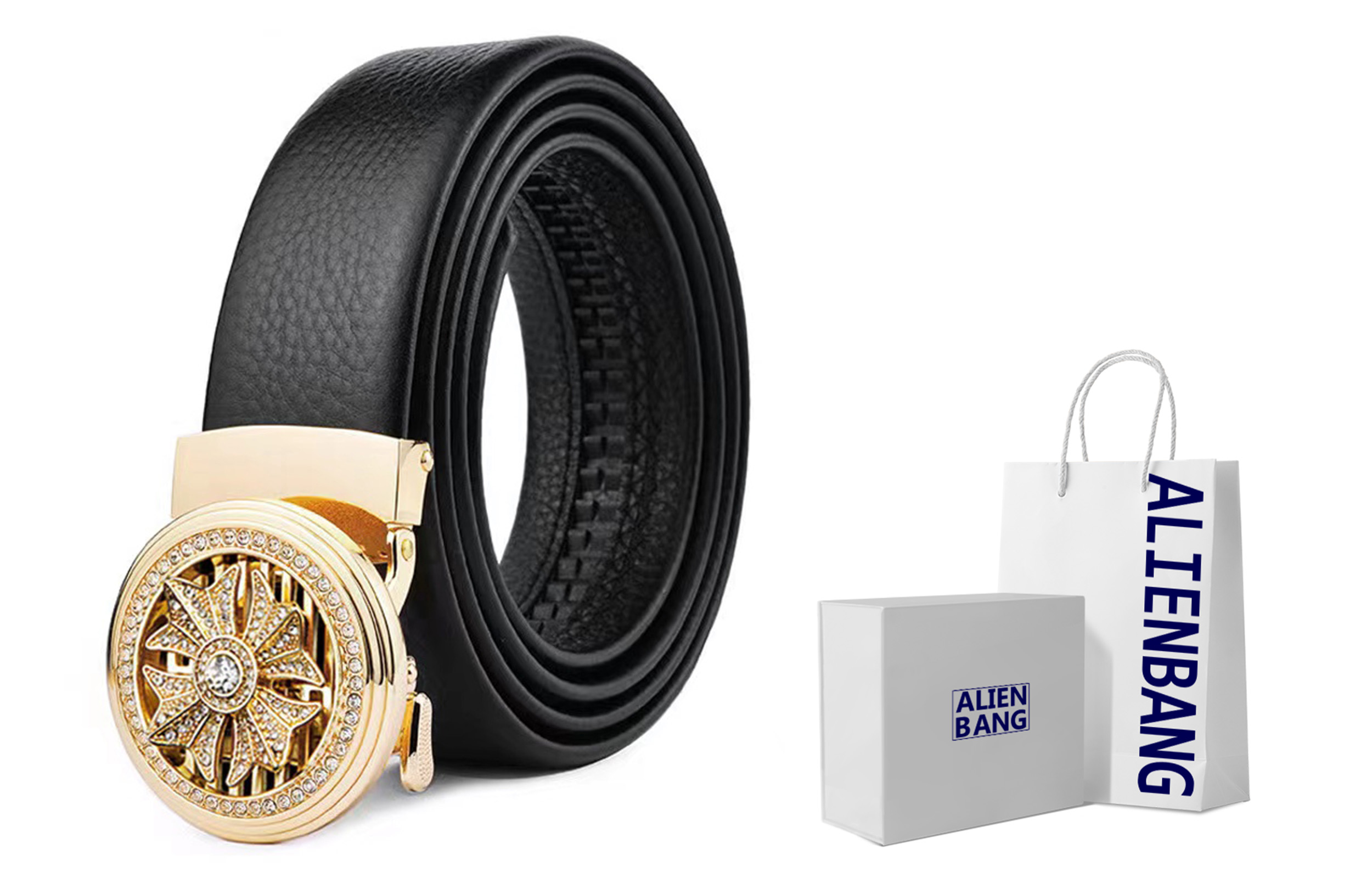 

Ремень с автоматической пряжкой Fortune Comes Business для мужчин ALIEN BANG, Black with Silver Buckle Starry Box