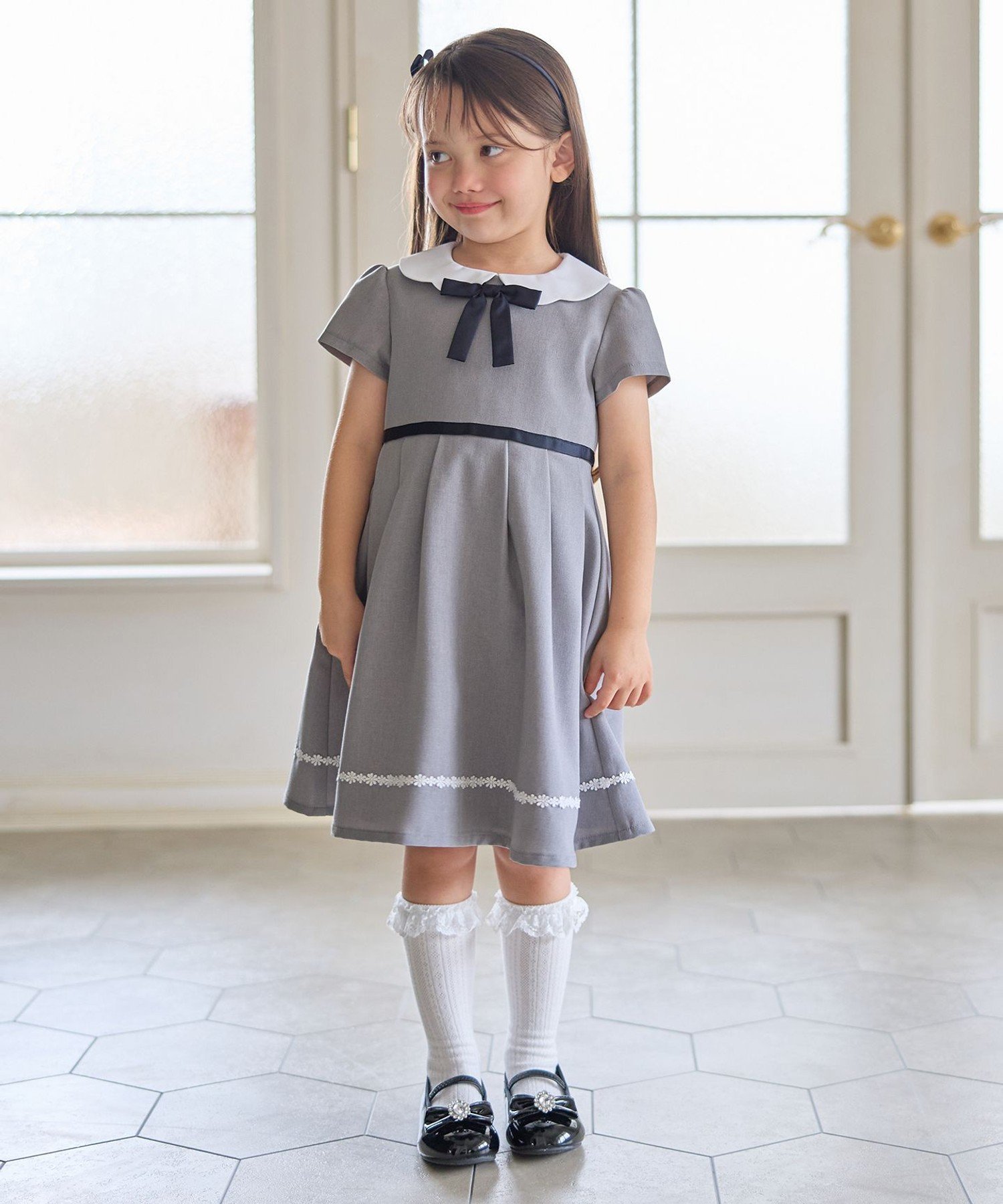 [Комплект из 2 предметов] Болеро без воротника + платье с воротником Any Kids, Gray [003] — фото 4