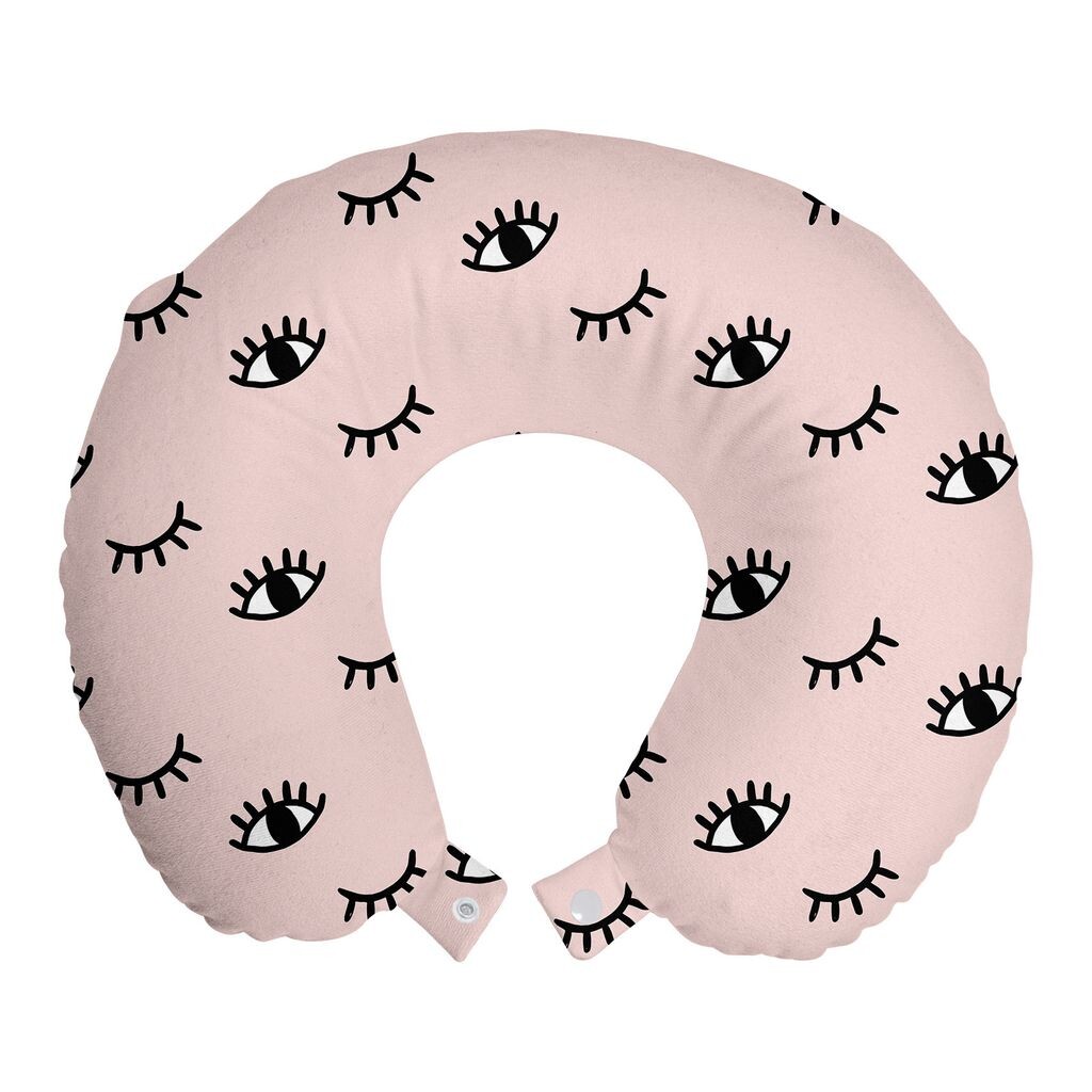 

ABAKUHAUS Eyelash Travel Pillow Подушка для шеи, Doodle Ki, Пенопластовые дорожные принадлежности для самолета и автомобиля, 30x30 см, Розовый Черный Белый