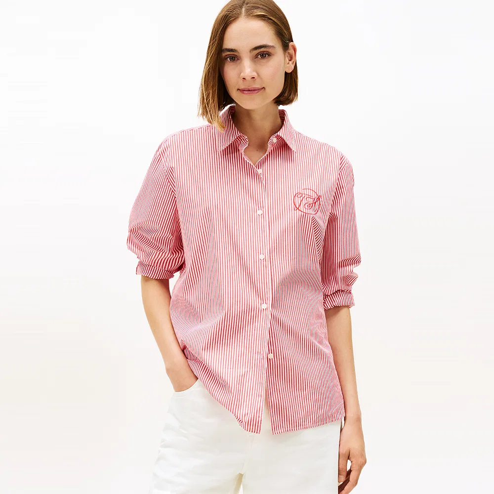 Женская хлопковая рубашка в полоску Easy Shirt коралловая от Tommy Hilfiger Women