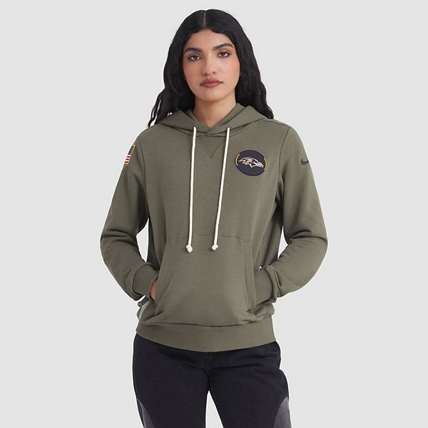 Женская оливковая толстовка Baltimore Ravens 2025 Salute to Service Sideline Standard Issue Dri-FIT Nike