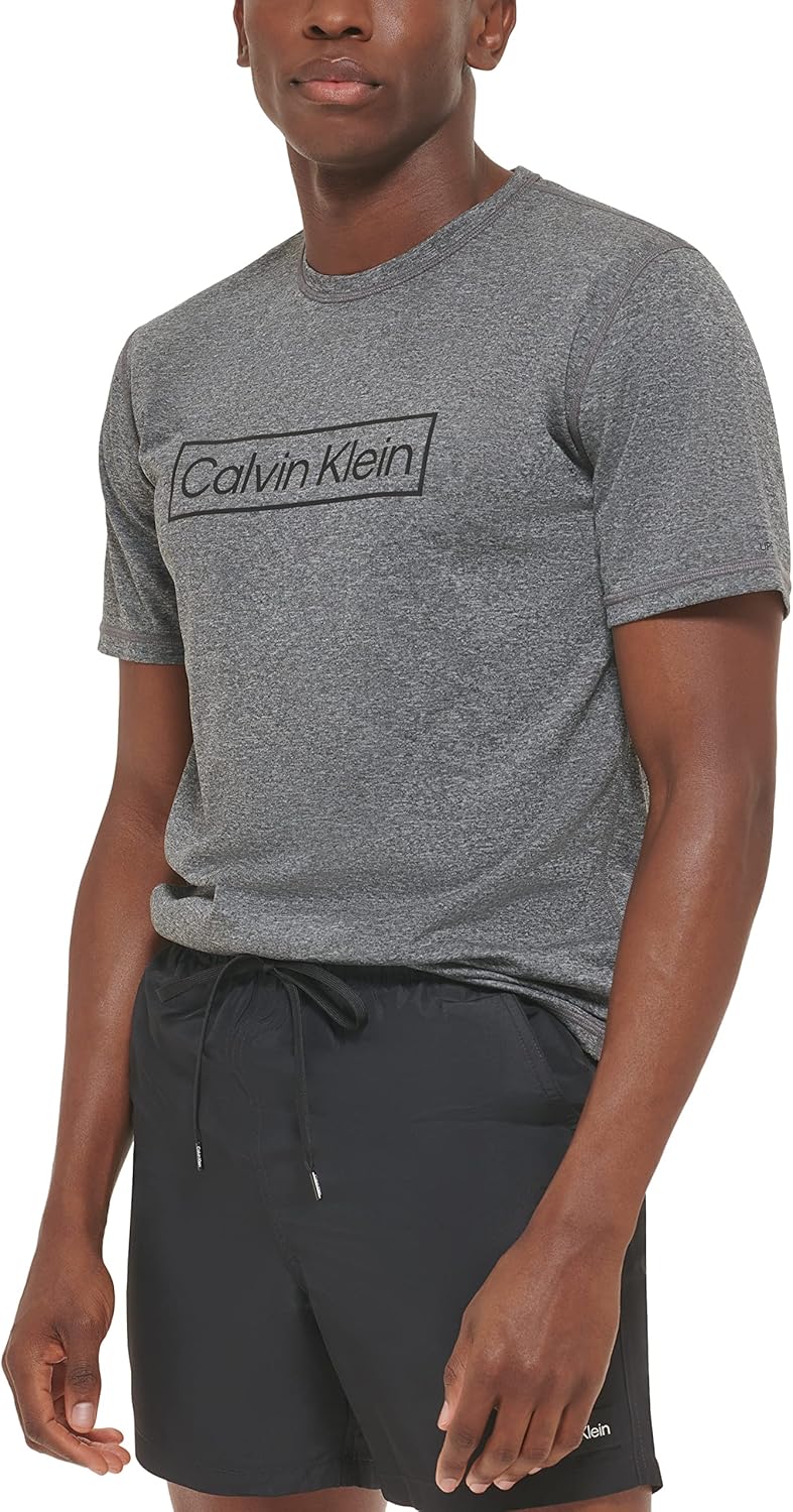 Calvin Klein Mens, легкий, быстросохнущий, с коротким рукавом, защита от ультрафиолетового излучения 40+, Grey Heather Logo — фото 2