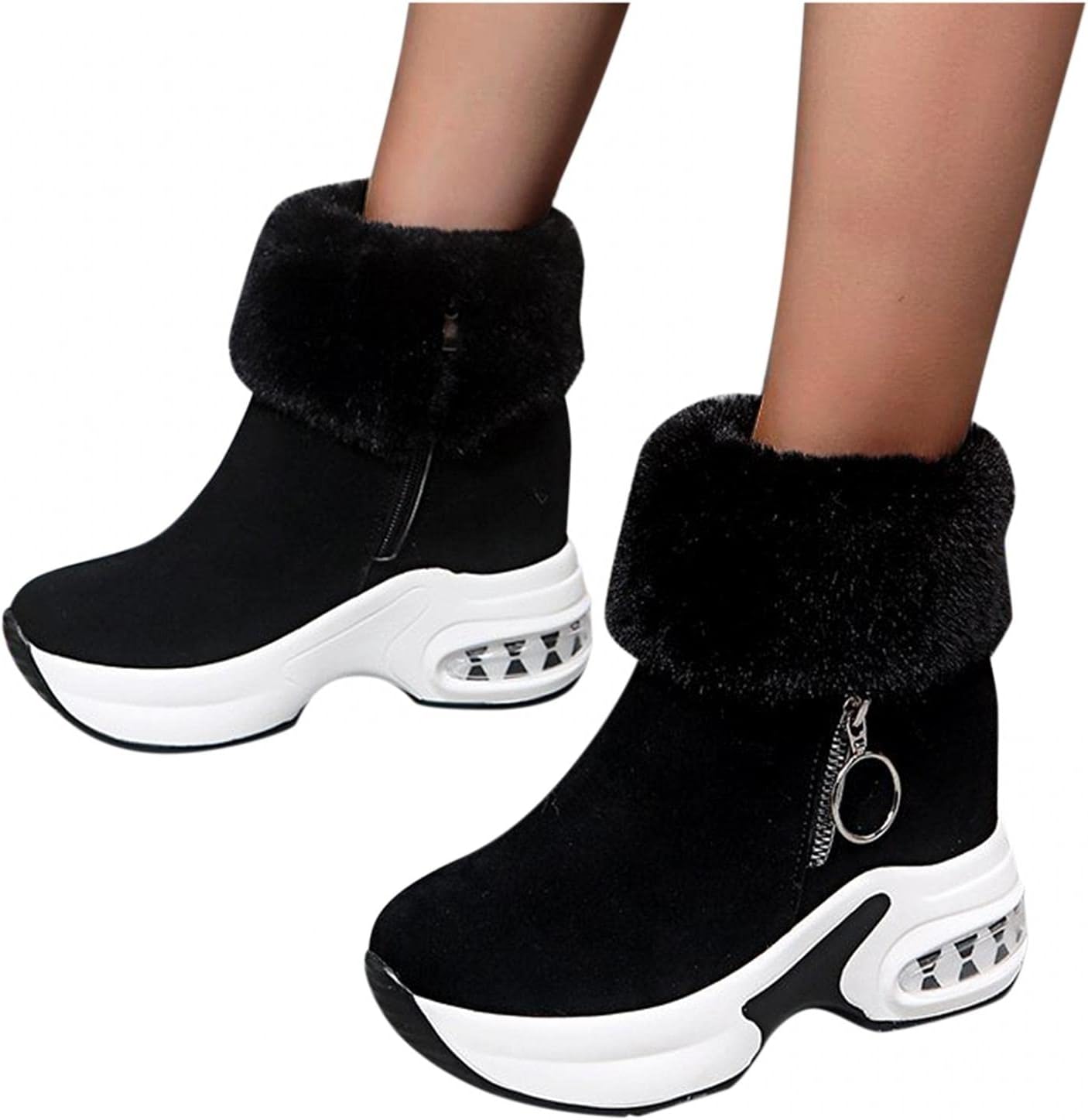 

Зимние ботинки Hbeylia для женщин с флисовой подкладкой, модные повседневные короткие ботинки с круглыми носками, на массивном каблуке, с внешней искусственной замшей и меховой подкладкой, утепленные ботильоны с боковой молнией, черный