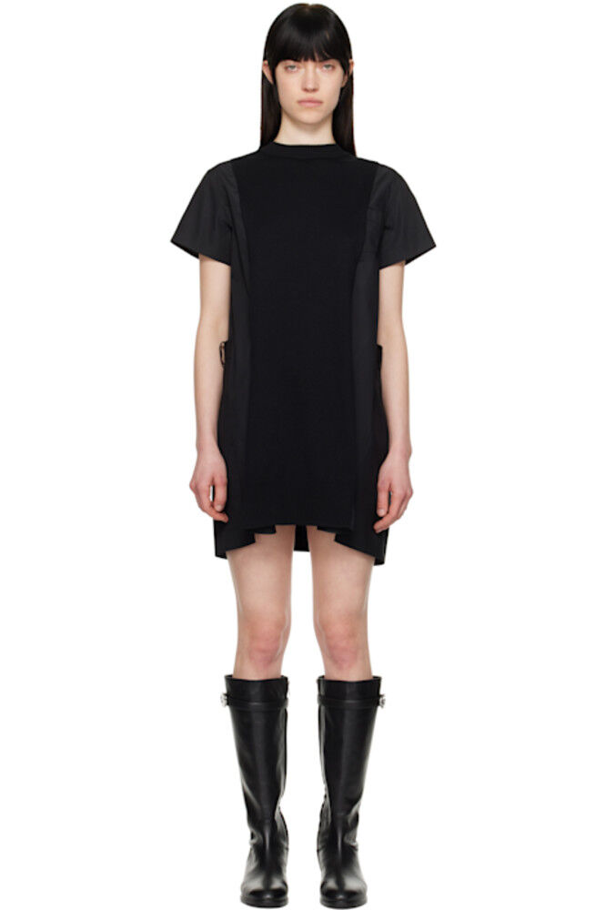 

Черное мини-платье из поплина и трикотажа sacai