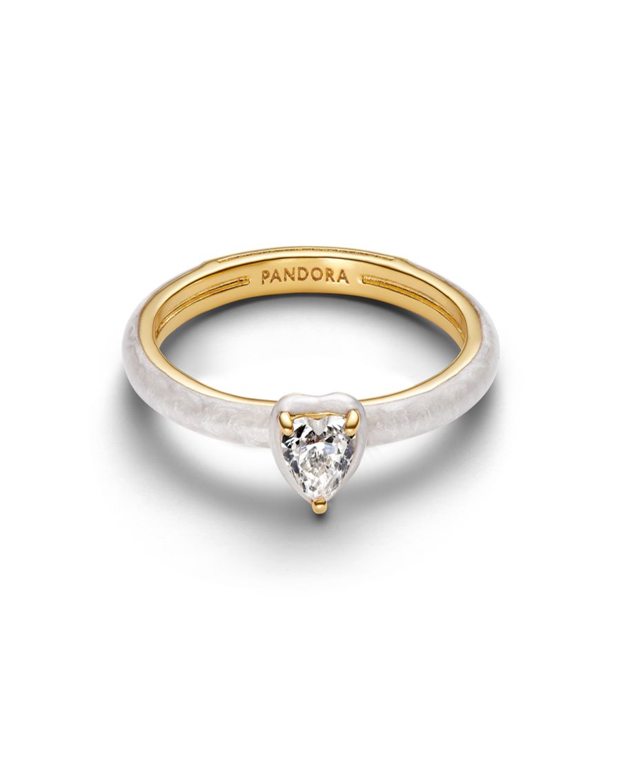 

Позолоченное кольцо в форме сердца с белой чакрой Pandora, Gold plated