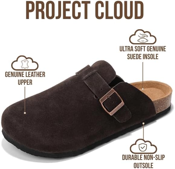 Мужские сабо Project Cloud - 100 натуральная кожа полного слоя, сабо с мемори-пеной для мужчин, поддержка свода стопы, пробковая стелька, противоскользящая подошва (Brooklyn), шоколадный — фото 2