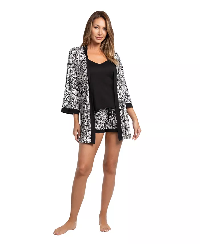 

Женский трикотажный пижамный комплект Amina Knit из 3 предметов Linea Donatella, черный