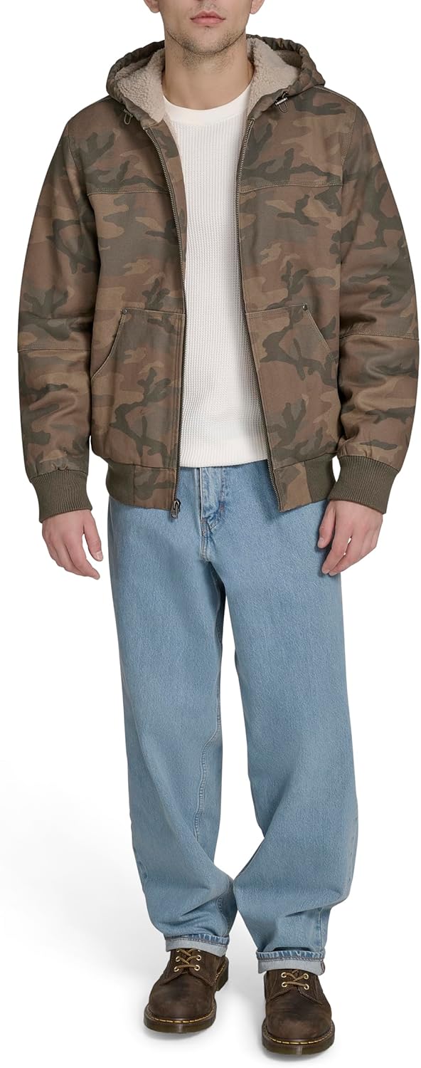 Мужская рабочая куртка-бомбер Levi's из хлопчатобумажной ткани с капюшоном (стандартные размеры, большие и высокие), Faded Camo Sherpa — фото 2