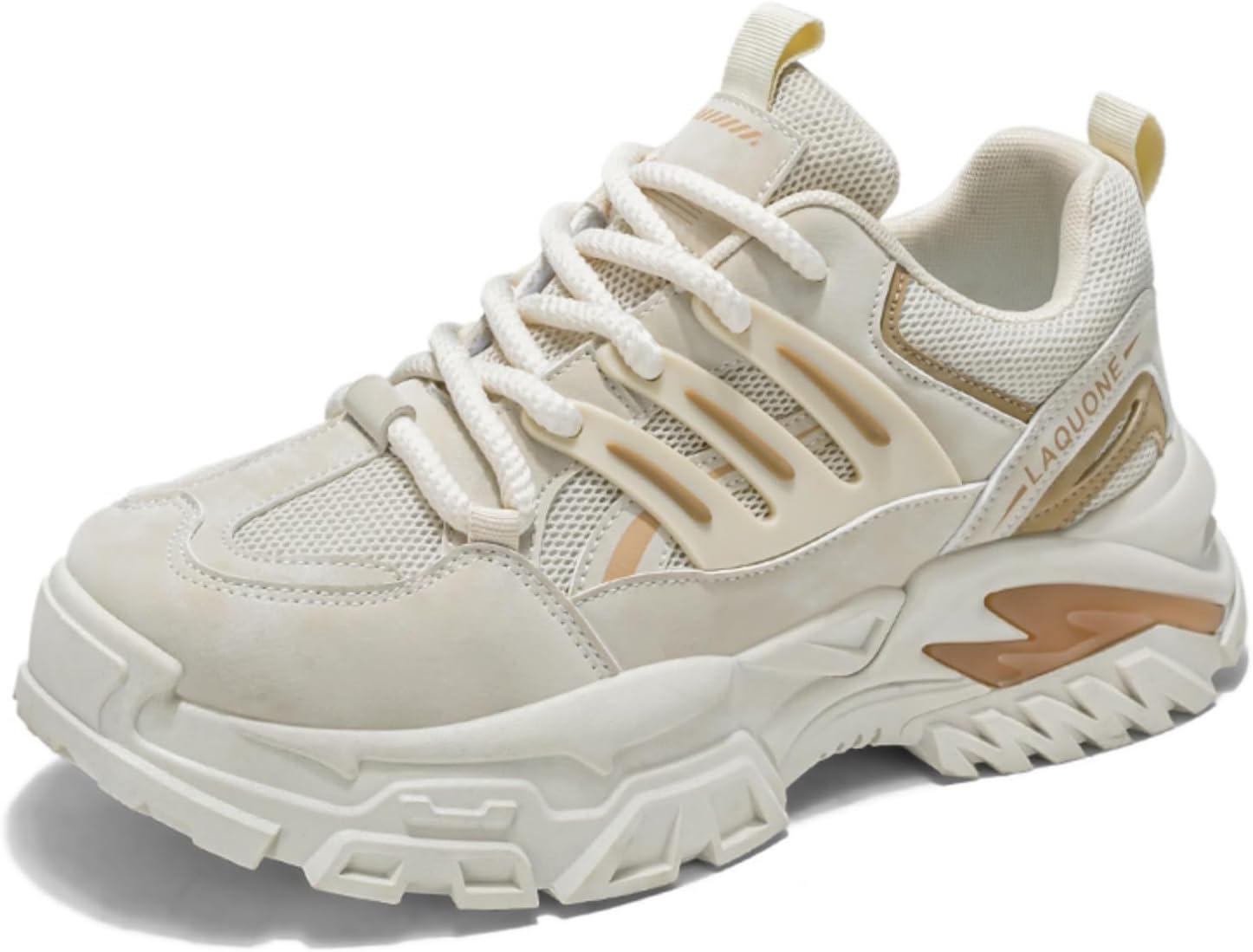 

Мужские массивные кроссовки, стильные с толстой подошвой, с регулируемыми шнурками, идеально подходят для уличной моды и повседневного комфорта Aokisx, бежевый