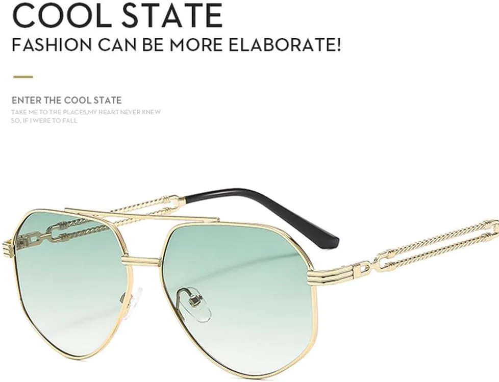 

Модные мужские солнцезащитные очки с многоугольными металлическими двойными лучами, стильные, для вождения, роскошные, с защитой от УФ-излучения UV400 LVTFCO, Green