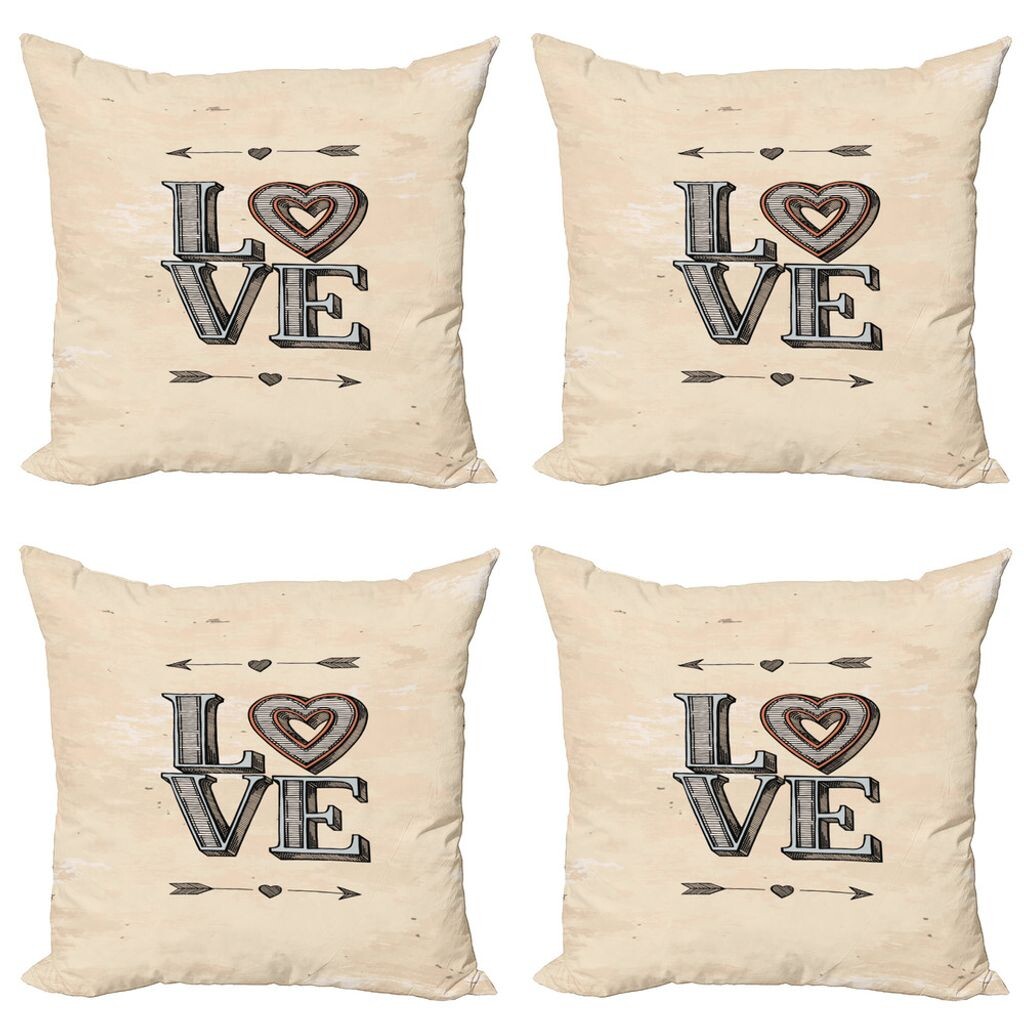 

ABAKUHAUS Love Набор чехлов для подушек (4 предмета), стрелки Grunge Vintage Boho, современная двусторонняя цифровая печать, 60 см x 60 см, бежево-серо-оранжевый
