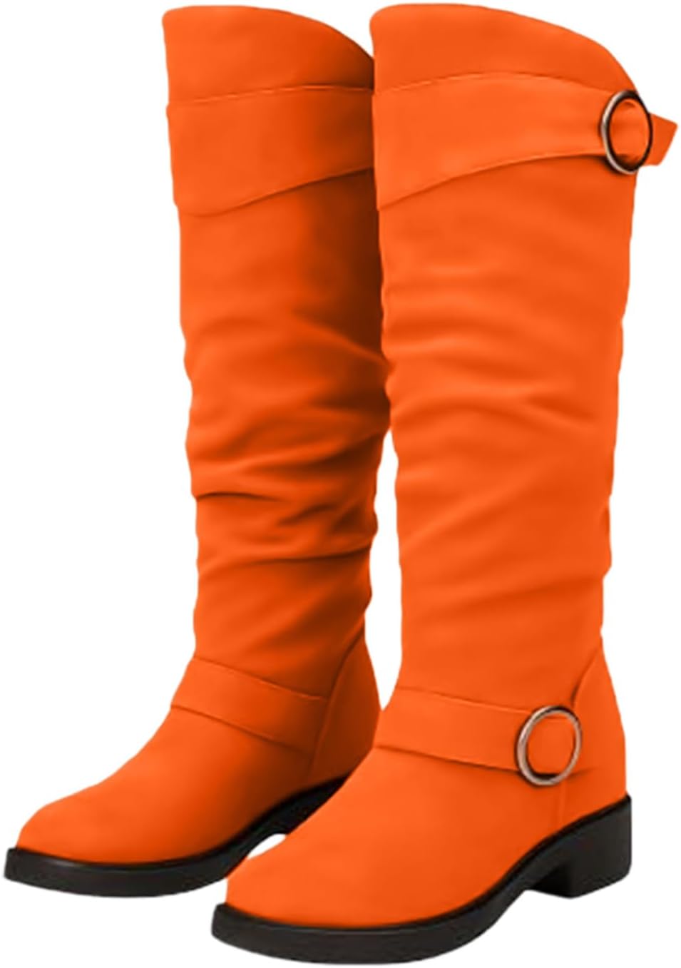 

Женские ботинки выше колена с низким каблуком, мягкие, с круглым носком, ботильоны для широкой голени, удобные, на подтяжках, осенне-зимние, модные ботинки с нескользящей подошвой Toumov, оранжевый