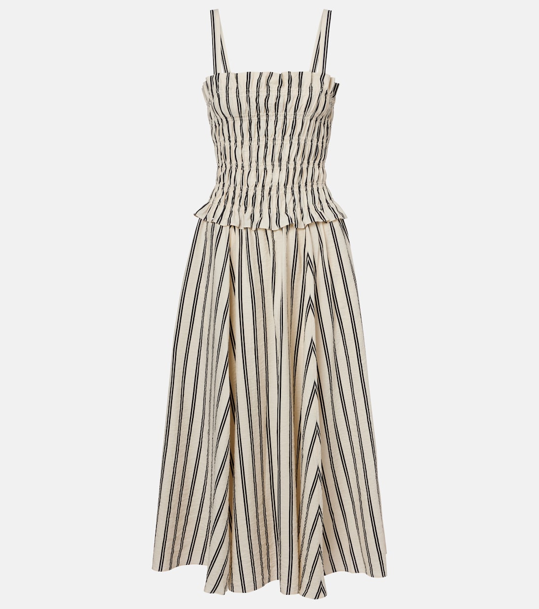

Полосатое плиссированное платье миди из смесового шелка Polo Ralph Lauren, 1923 Stripe White