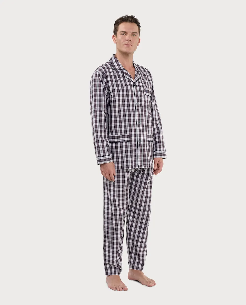 

Мужская пижама из ткани с длинными штанинами и отворотом El Búho Nocturno, белый/бордовый