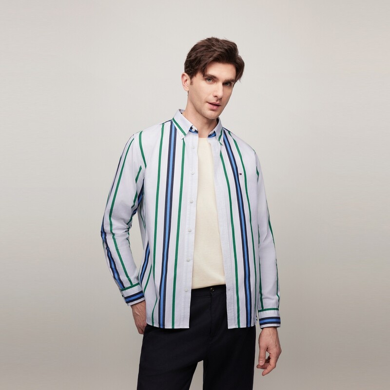 Мужская рубашка Tommy Hilfiger, цвет Blue-green-white stripes 0CD — фото 3
