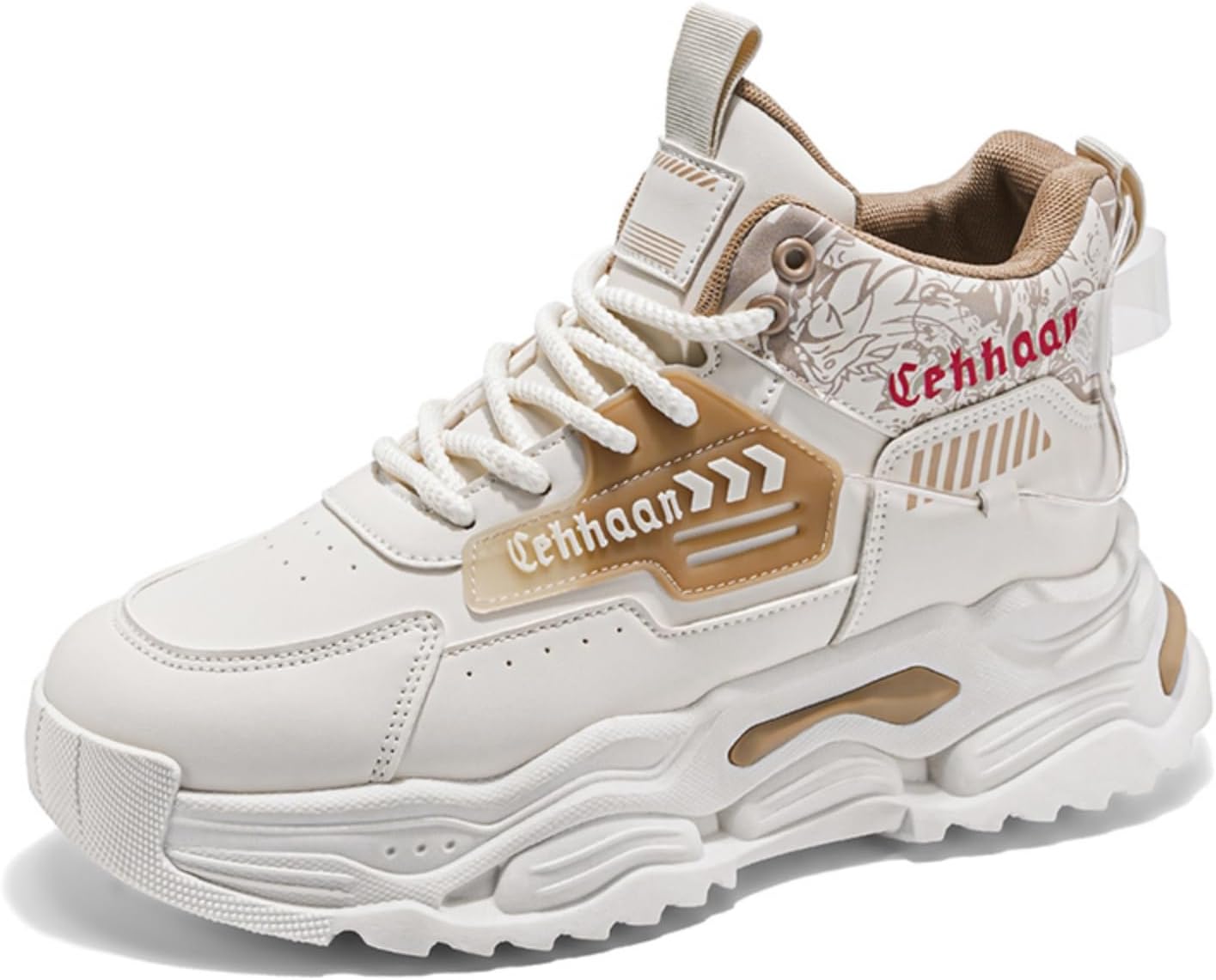 

Мужские модные высокие кроссовки с массивной подошвой - обувь для прогулок с амортизирующей стелькой и противоскользящим дизайном, Дышащая обувь из сетки для городской жизни и активного отдыха Lshwcift, бежевый