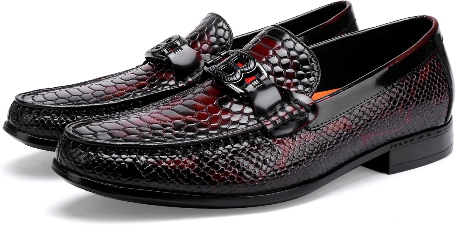 

Мужские туфли BILLION VICTOR с узором под кожу змеи, классические кожаные лоферы на каждый день, красный
