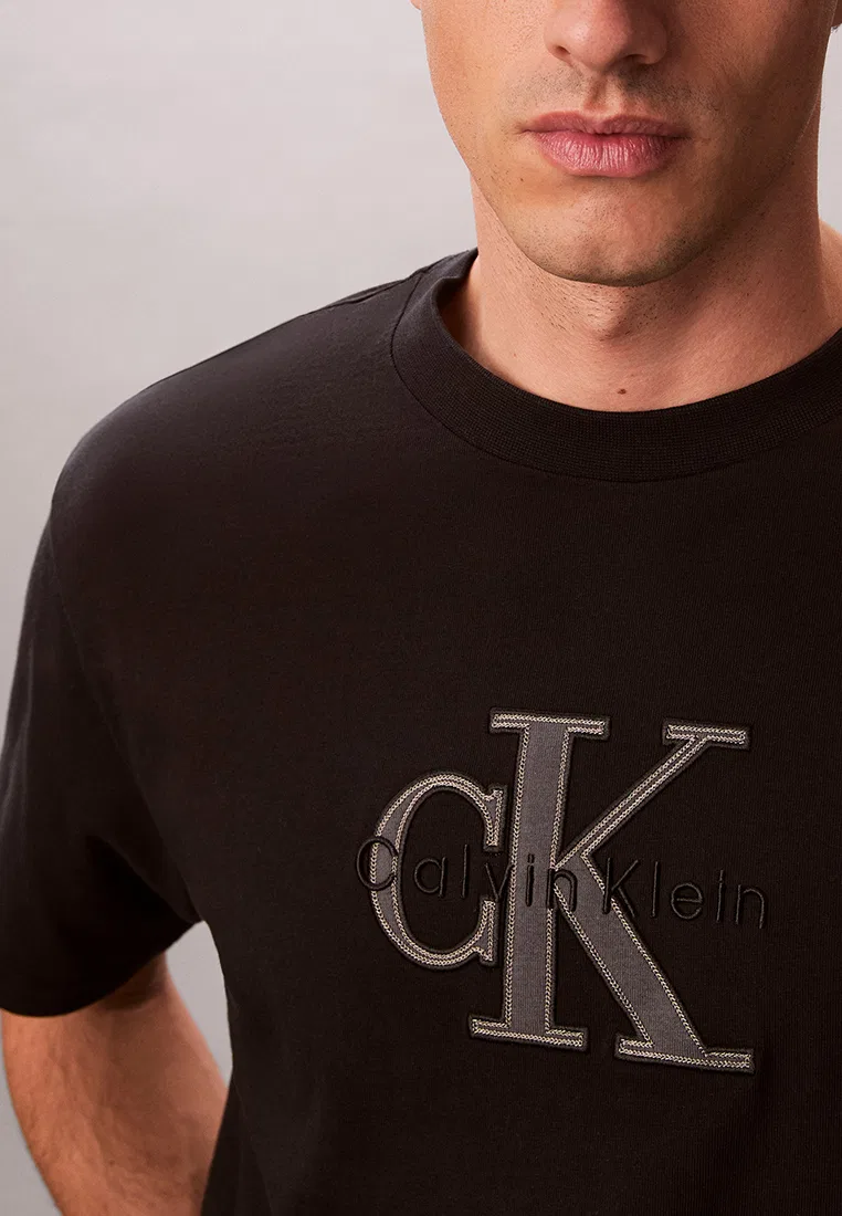 Футболка с аппликацией логотипа, свободный крой, Calvin Klein Jeans, черный — фото 4