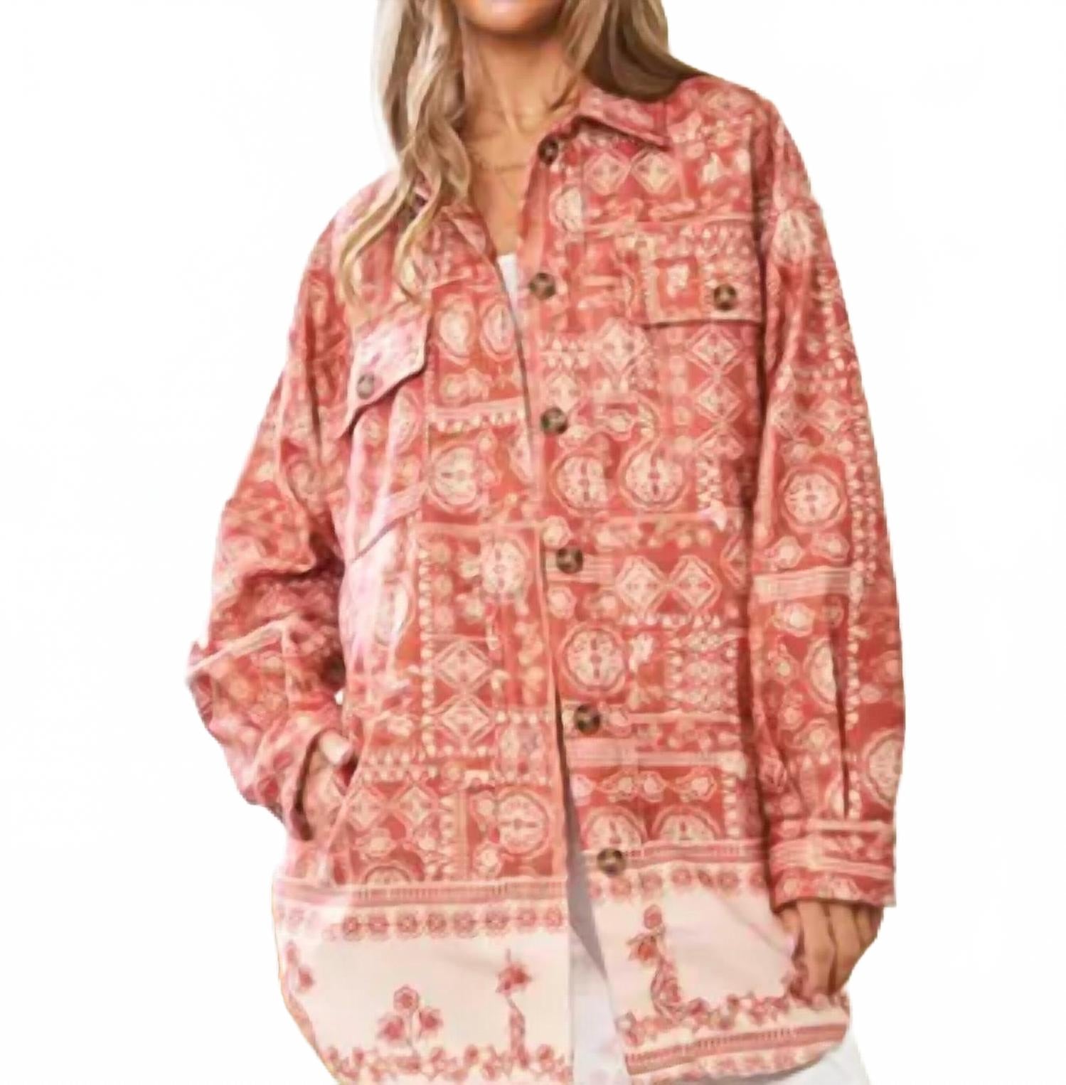 

DAVI & DANI Куртка-рубашка с этническим принтом и застежкой на пуговицы, цвет «пряный песочный»