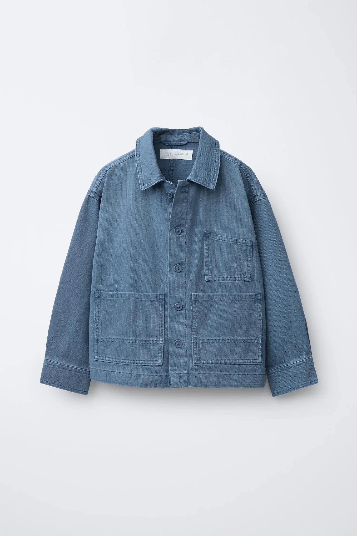Рубашка с эффектом кислотной стирки и карманами Zara, синий