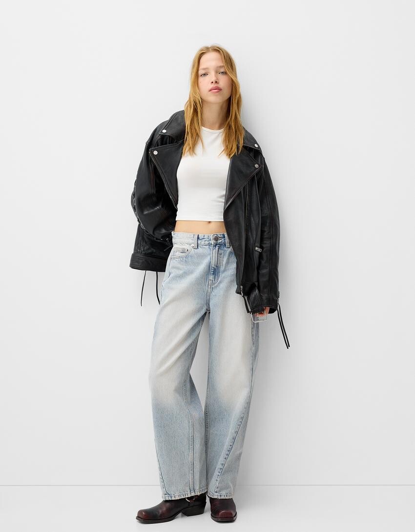 

Джинсы balloon fit со швами Bershka, голубой