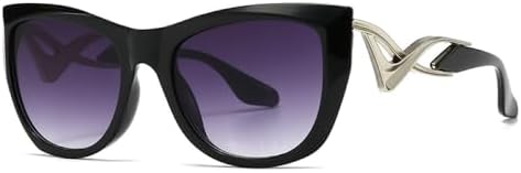 

Солнцезащитные очки в стиле панк «кошачий глаз» для женщин и мужчин, винтажные популярные солнцезащитные очки в крупной оправе с металлическими дужками MTZJH, Black Gray