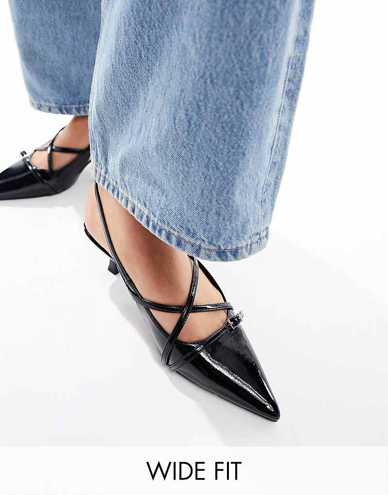 ASOS DESIGN Wide Fit – Scottie – черные туфли на каблуке-уточке с пряжками