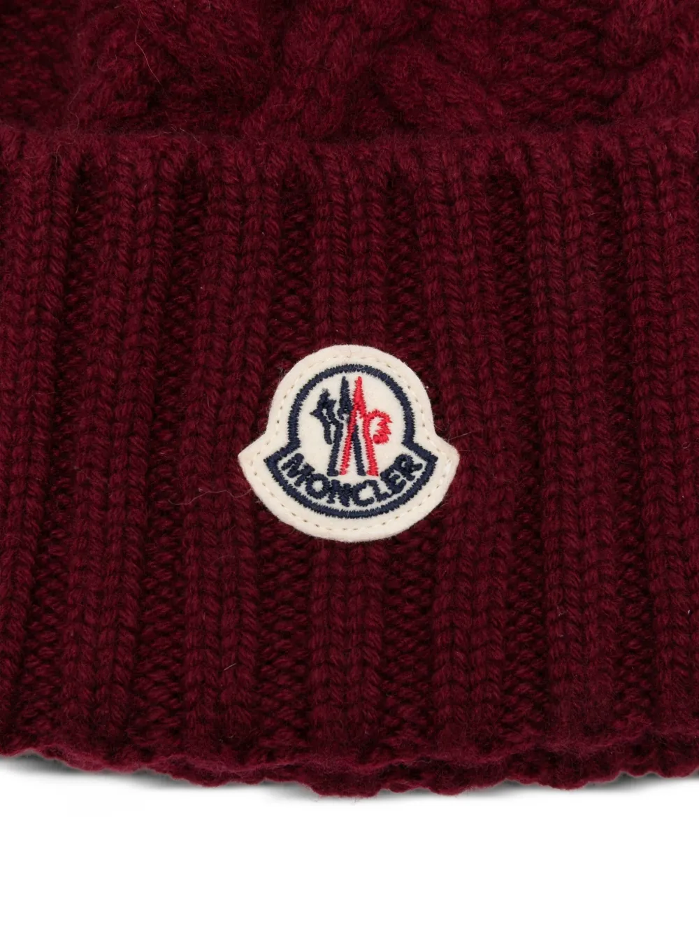 Шапка-бини с помпоном, связанная косами MONCLER, красный — фото 2