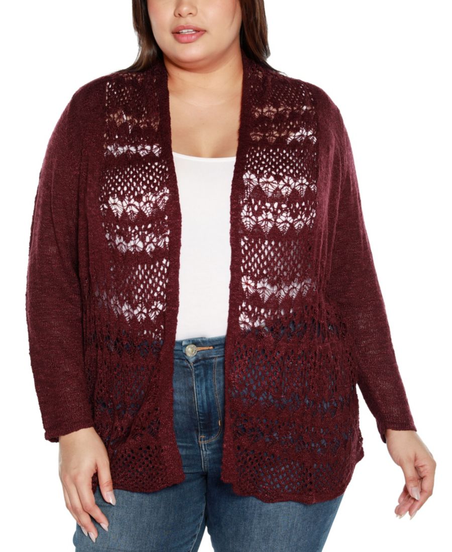 

Кардиган большого размера с открытым передом и ажурной отделкой Belldini, Black Cherry