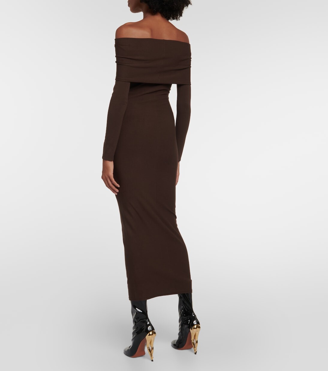 Платье миди из джерси с открытыми плечами Alaïa, коричневый — фото 3