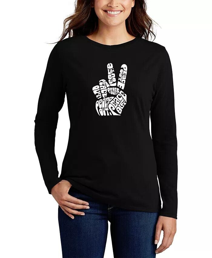 

Женская футболка с длинным рукавом Word Art Peace Out LA Pop Art, черный