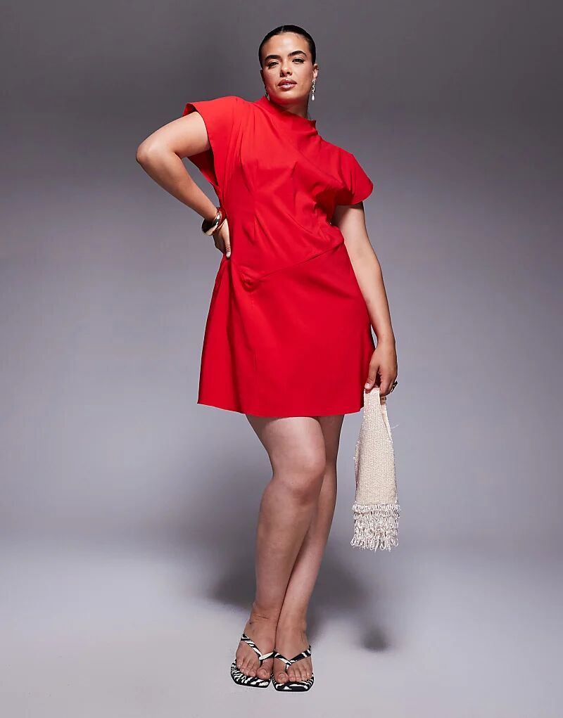 

Платье мини-юбка с высоким воротом и разрезом ASOS DESIGN Curve красного цвета Asos Curve