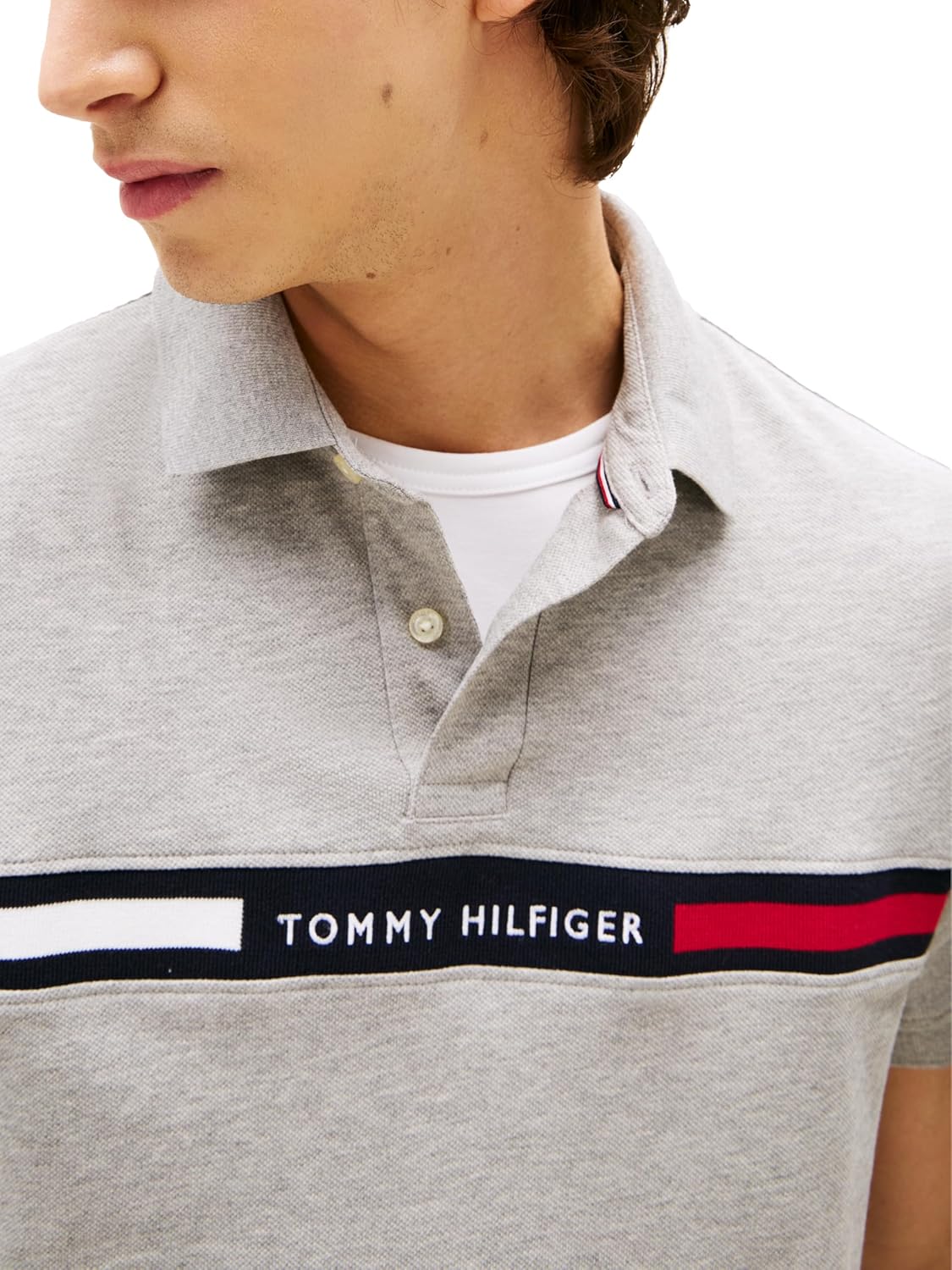 Мужские поло Tommy Hilfiger с коротким рукавом, классического кроя, с логотипом на груди, Light Grey Heather — фото 2