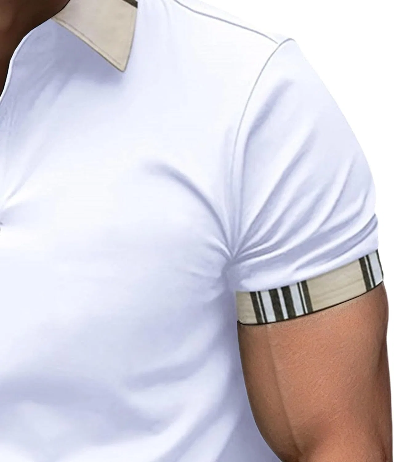 Мужское поло Slim Fit с контрастным воротником и манжетами, White — фото 4