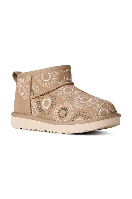 Зимние ботинки замшевые KIDS' CLASSIC ULTRA MINI SUN STITCH UGG, бежевый — фото 2