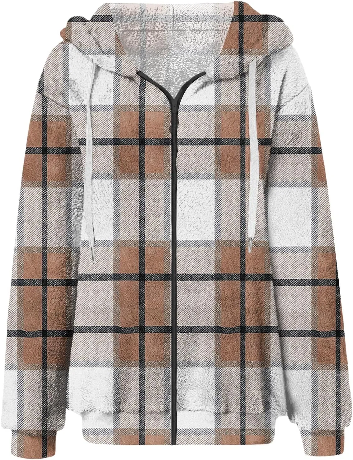 Женская худи с капюшоном, флисовая, на молнии, цвет 1-khaki — фото 4