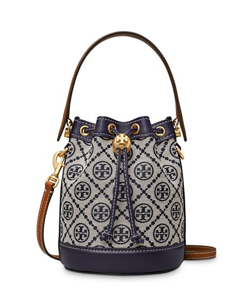 

Миниатюрная жаккардовая сумка-мешок с монограммой T Tory Burch, цвет Blue