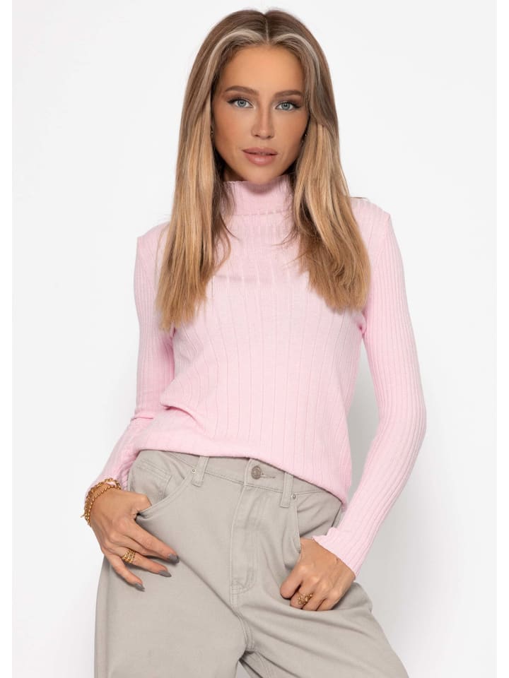 

Топ из трикотажной ткани в рубчик с воротником-стойкой розового цвета SASSYCLASSY