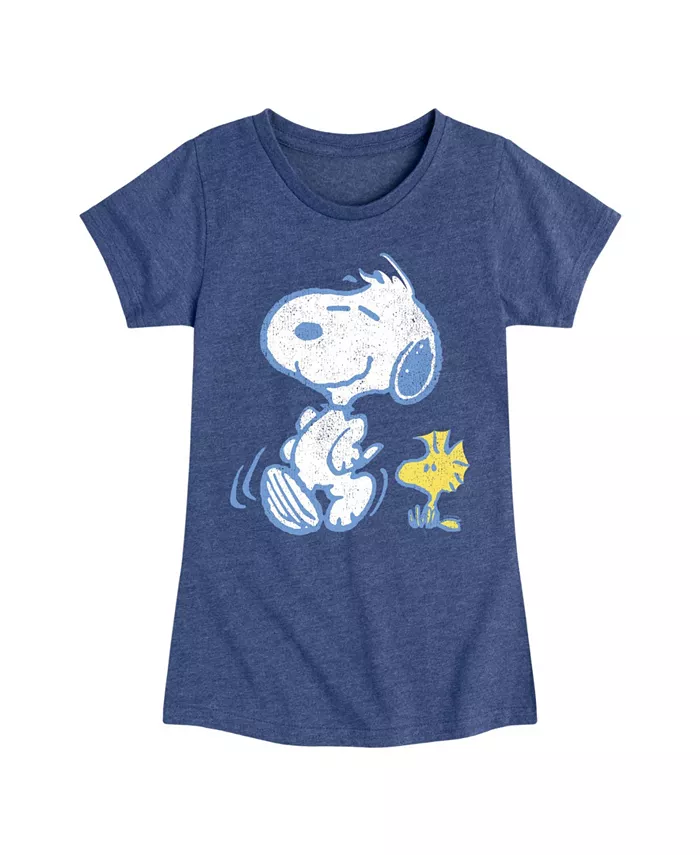 

Футболка с принтом "Peanuts: Snoopy и Woodstock на прогулке" для девочек постарше Hybrid Apparel, синий