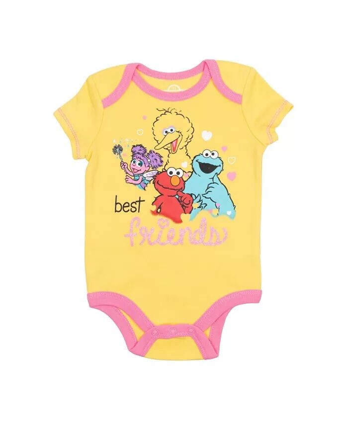 Комплект из 5 приятных боди с короткими рукавами Elmo Cookie Monster Bird для маленьких девочек Sesame Street, мультиколор — фото 2