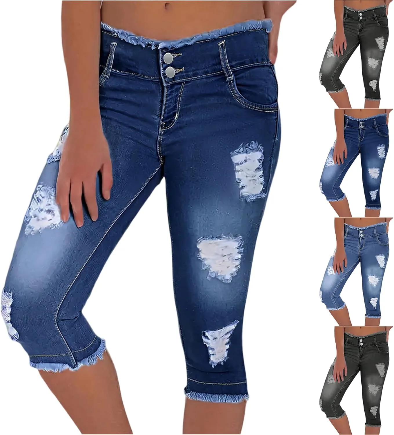 

Джинсы Capri для женщин Low Rise Stretchy с потертостями tobchonp