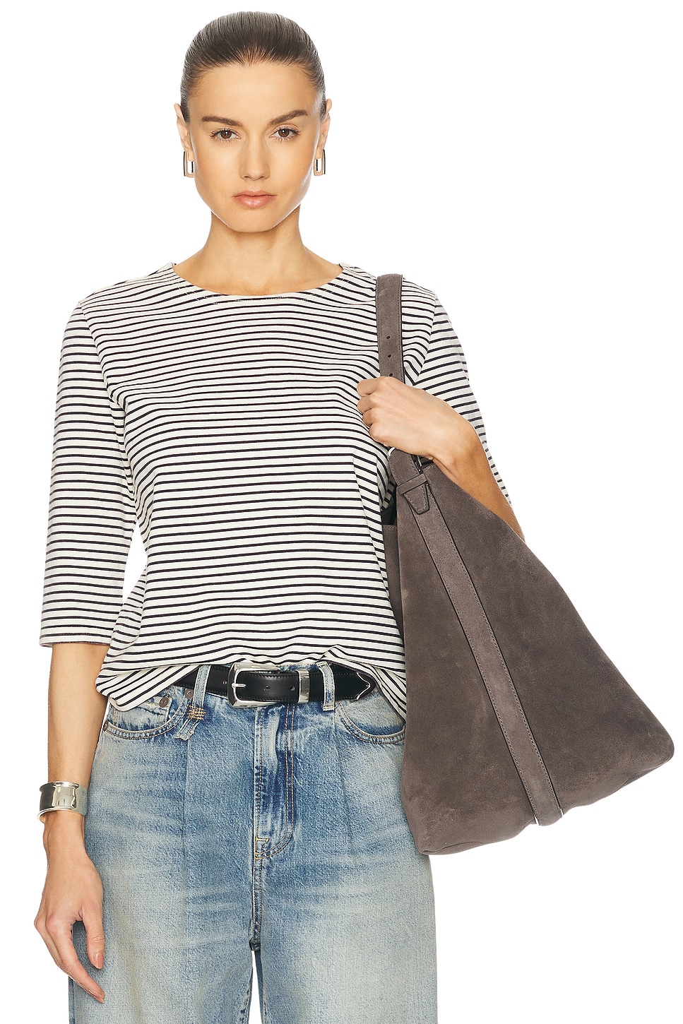 

Футболка с рукавом 3/4 и полосками R13, Navy & Ecru Narrow Stripe