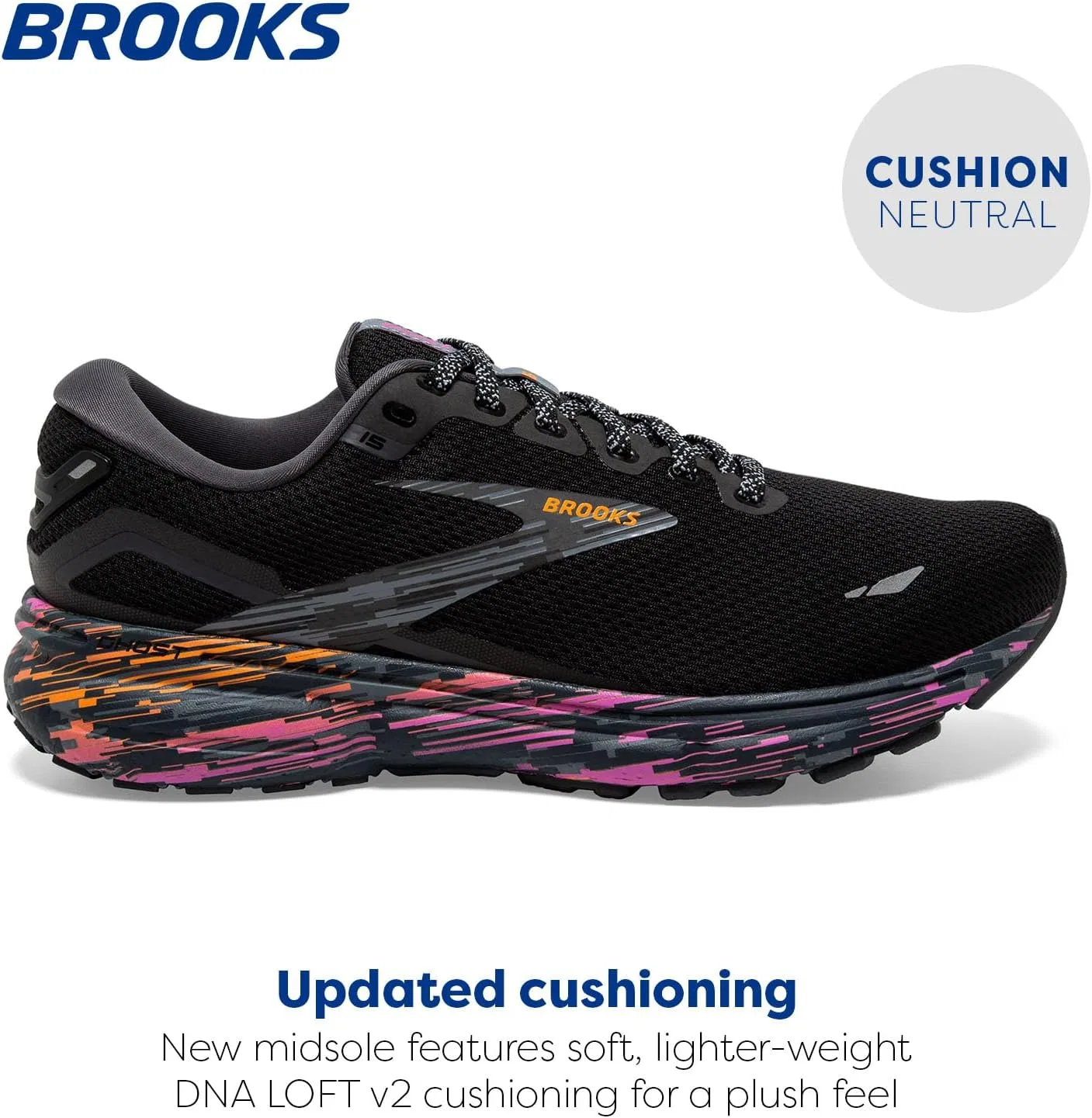 Мужские беговые кроссовки Brooks Ghost 15 нейтрального цвета, Black/Ebony/Nightlife — фото 2