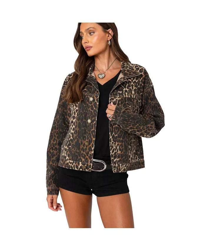 

Женская джинсовая куртка с леопардовым принтом Edikted, мультиколор