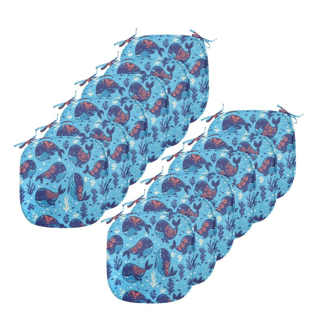 

Водяная подушка ABAKUHAUS для стульев для столовой, мультяшные морские обитатели китов, декоративная водонепроницаемая подушка с ремнями для кухонных сидений, 40 см x 40 см — упаковка из 12 шт., синий белый оранжевый